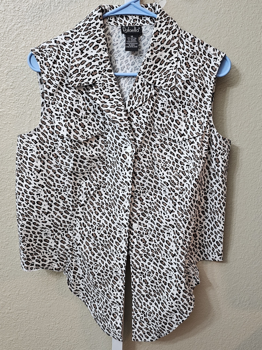 Rafaella White Sleeveless Leopard Print Button-Front Top 14